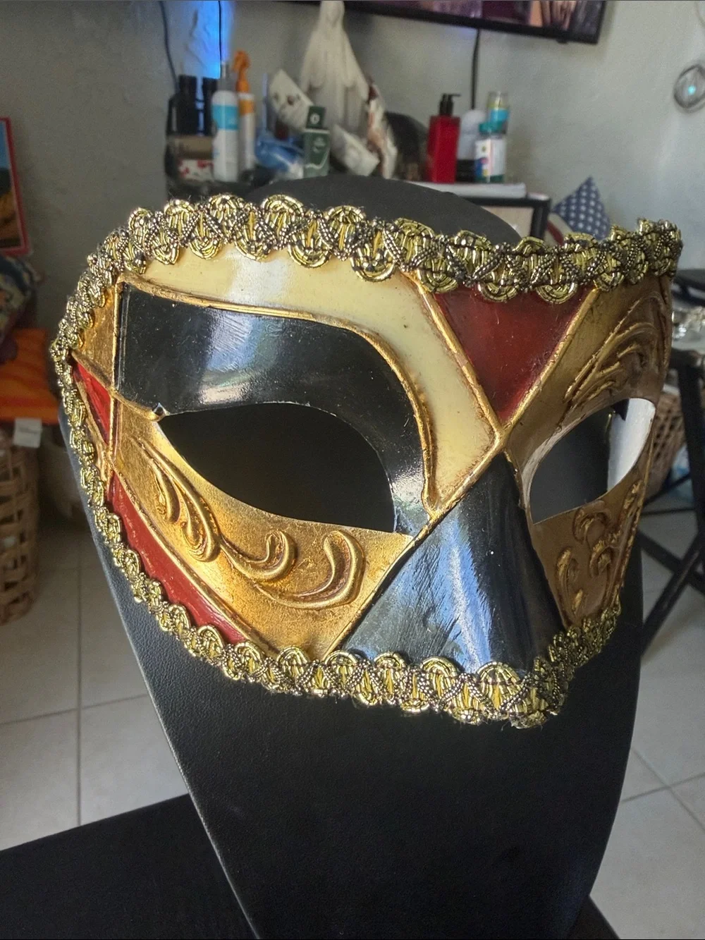 Gold, Black & Red Venetian Masquerade Mask